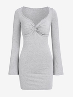 Mini Robe Tordue en Avant à Manches Longues S Gris clair