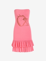 Mini Robe Tube à Imprimé Fraise à Ourlet Volanté S Rose clair