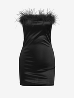 Mini Robe Tube Plume en Satin M Noir