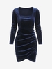 Mini Robe Tulipe à Manches Longues en Velours S Bleu profond
