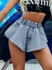 Mini Short Clouté à Ourlet Brut en Denim M Bleu