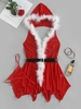 Nuisette de Noël à Capuche à Ourlet avec Ceinture et T-String L Rouge