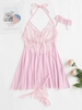 Nuisette Lingerie Ras-du-cou en Dentelle en Maille Transparente avec T-String L Rose clair