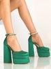 Paire Escarpins à Talons Épais et Sangle à la Cheville en Satin