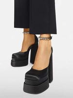 Paire Escarpins à Talons Épais et Sangle à la Cheville en Satin