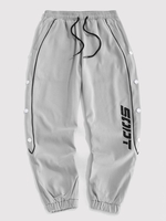 Pantalon à Boutons-Pression à Rayures et Lettres Xs Gris