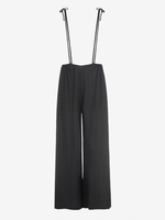 Pantalon à Bretelle Texturé Epaule Nouée à Jambe Large L Noir