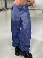 Pantalon à Cordon de Serrage Esthétique Y2K à Taille Basse M Bleu