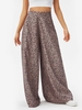Pantalon à Imprimé Animal Zippé à Jambe Large à Pois M Café profond