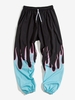 Pantalon à Imprimé Flamme à Taille Elastique 3xl Bleu clair