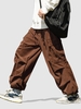 Pantalon à Jambe Large avec Poche Latérale Design en Velours Côtelé L Café