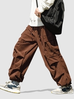 Pantalon à Jambe Large avec Poche Latérale Design en Velours Côtelé L Café