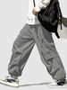 Pantalon à Jambe Large avec Poche Latérale Design en Velours Côtelé L Gris