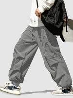 Pantalon à Jambe Large avec Poche Latérale Design en Velours Côtelé L Gris
