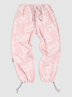 Pantalon à Ourlet à Cordon de Serrage Lettre avec Poche 2xl Rose