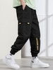 Pantalon à Pieds Etroits à Imprimé Lettre avec Multi-Poches Design à Cordon M Noir