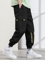 Pantalon à Pieds Etroits à Imprimé Lettre avec Multi-Poches Design à Cordon Xl Noir