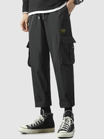 Pantalon 7 / 8 Cargo à Cordon de Serrage avec Multi-Poches S Noir