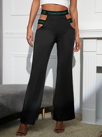 Pantalon Bootcut Découpé à Imprimé Lettre à Taille Haute L Noir