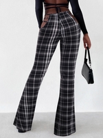 Pantalon Bootcut Texturé à Carreaux à Taille Découpée M