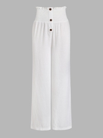 Pantalon Boutonné Plissé à Jambe Large S Blanc