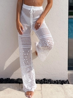 Pantalon Cache-maillot de Plage Bohème en Crochet à Cordon de Serrage M Blanc