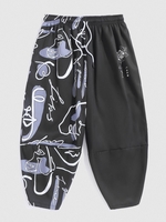 Pantalon Capri de Vacances à Imprimé Visage Abstrait M Noir