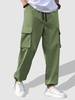 Pantalon Cargo à Cheville avec Poche à Rabat à Cordon L Vert