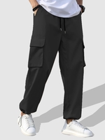Pantalon Cargo à Cheville avec Poche à Rabat à Cordon M Noir