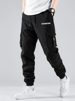 Pantalon Cargo à Imprimé Lettre à Bretelle Bouclée avec Multi-Poches L Noir