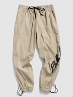 Pantalon Cargo à Imprimé Lettre à Jambe Large à Pieds Etroits Xl Kaki léger