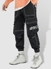 Pantalon Cargo à Imprimé Lettre à Pieds Etroits avec Poches L Noir