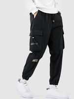 Pantalon Cargo à Imprimé Lettre avec Large Poches Design Xl Noir