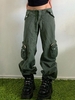 Pantalon Cargo à Jambes Larges avec Cordon de Serrage et Fermeture Éclair S Vert profond