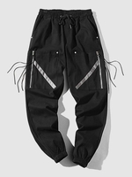 Pantalon Cargo à Rayure et Réfléchissant Design Zippé avec Multi-Poches Xl Nuit