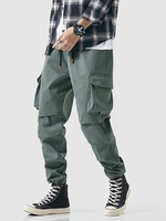 Pantalon Cargo 3D Poche Design à Cordon à Label Streetwear S Gris foncé