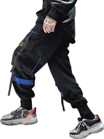 Pantalon Cargo Applique Contrasté Détaillé à Cordon Vêtement Technique Streetwear L Bleu