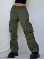 Pantalon Cargo avec Poches à Rabat Haute Basse Esthétique Y2K S Vert profond