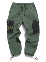 Pantalon Cargo Bouclé Contrasté à Imprimé Lettre avec Poches à Cordon Xl Turquoise grisâtre