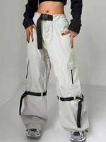 Pantalon Cargo Bouclé en Parachute à Jambe Large S Gris clair