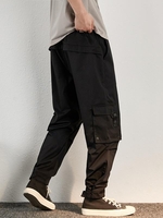 Pantalon Cargo Boucle et Crochet Design en Couleur Unie S Noir