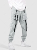 Pantalon Cargo Bretelles à Rabat à Imprimé Inscriptions Design Poches à Rabat M Gris