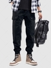 Pantalon Cargo Décontracté en Couleur Unie avec Multi-Poches à Cordon M Noir