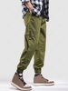 Pantalon Cargo Décontracté en Couleur Unie avec Multi-Poches à Cordon M Vert armée