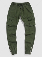 Pantalon Cargo de Couleur Unie à Ourlet 32 Vert profond