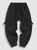 Pantalon Cargo de Couleur Unie à Plusieurs Poches Streetwear L Noir