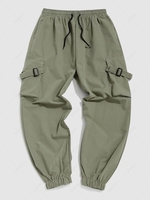 Pantalon Cargo de Couleur Unie à Plusieurs Poches Streetwear Xl Vert clair