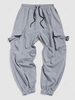 Pantalon Cargo de Couleur Unie à Plusieurs Poches Streetwear Xs Nuage gris