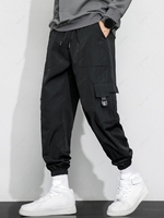 Pantalon Cargo de Couleur Unie à Plusieurs Poches Xs Noir
