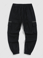 Pantalon Cargo de Couleur Unie avec Poches à Fermetures Éclair M Noir
